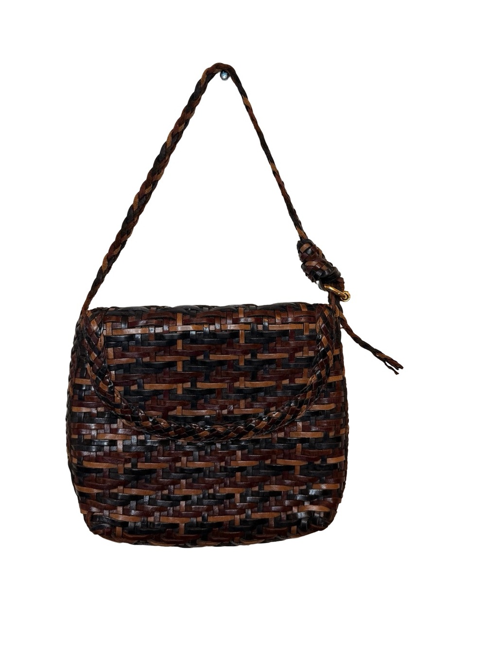 CEM Eberle Vintage Woven Leather Shoulder Bag Brown Black Braided Brazil OS - Picture 2 of 9